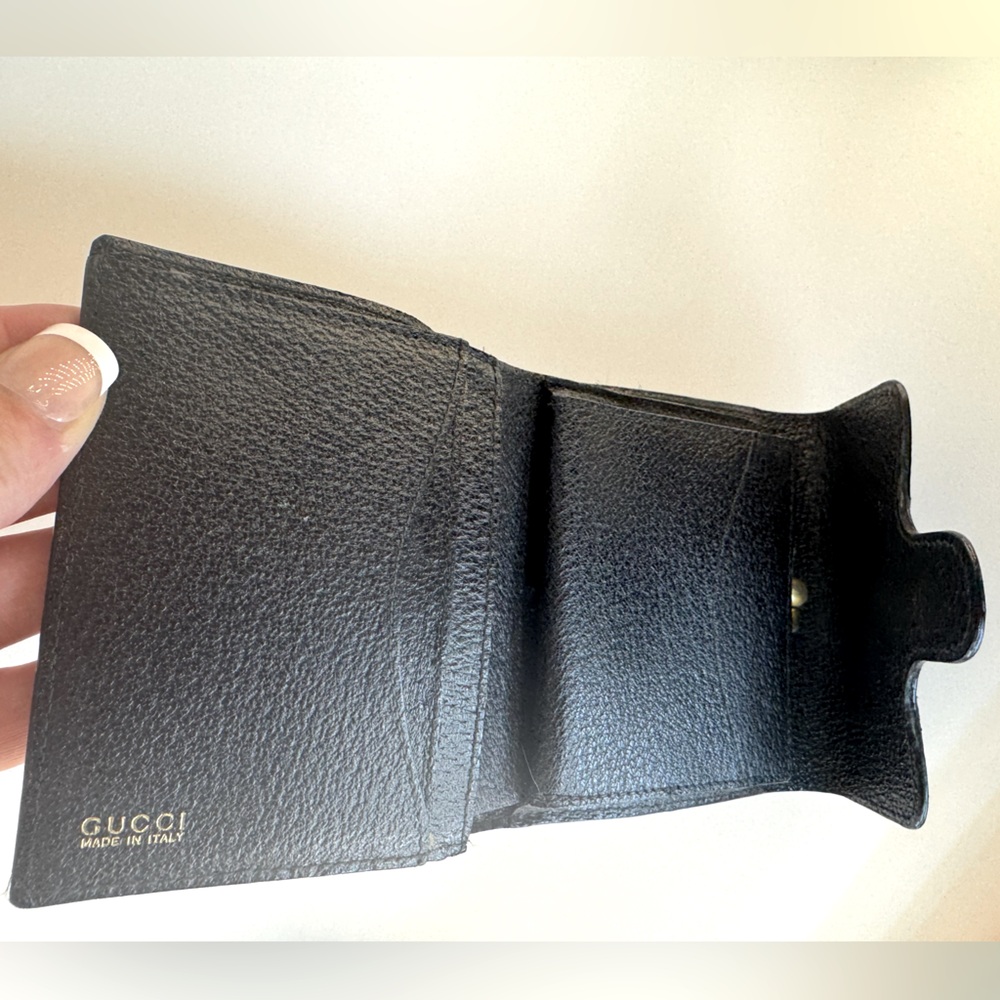 Gucci Horsebit Kisslock Coin Wallet Black Grained Leather Gucci Wallet Vintage - Picture 6 of 13